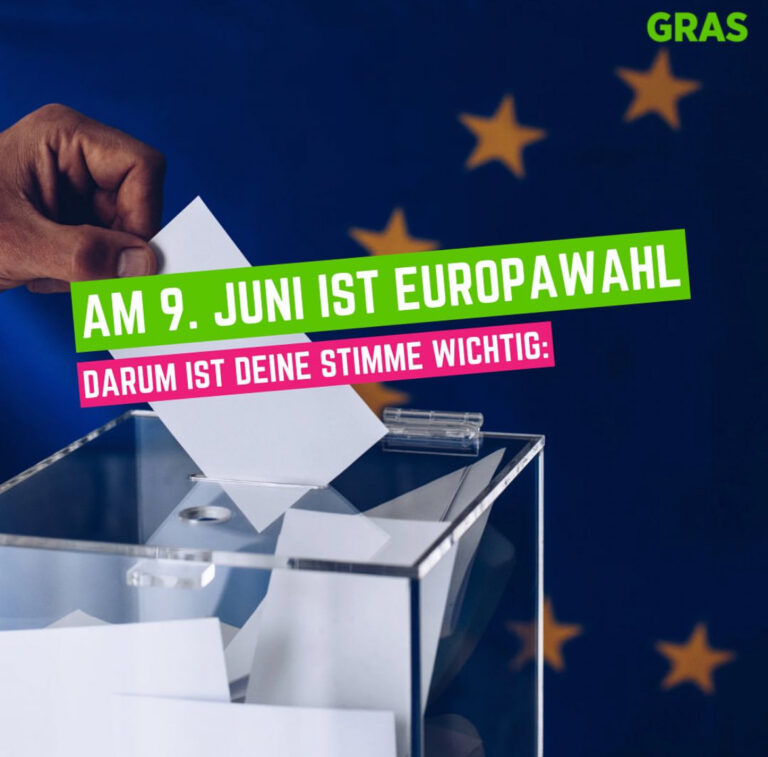 Wahlurne mit dem Text am 9. Juni ist Europawahl
