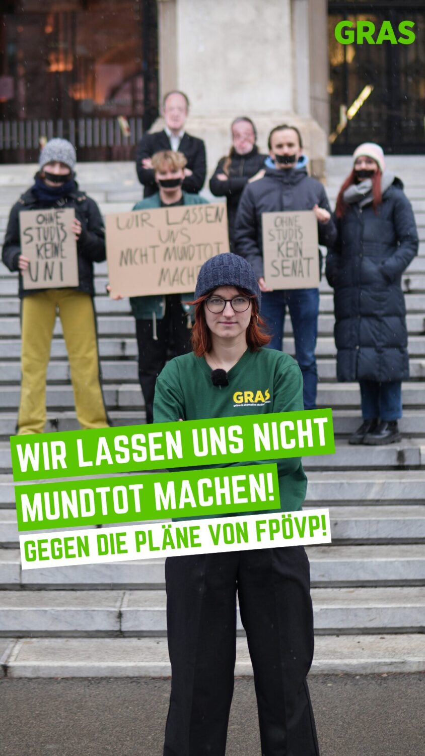 wir lassen uns nicht mundtot machen bild, von demonstrierenden vor der Universität Wien